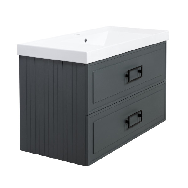 Тумба под раковину подвесная La Fenice Cubo TWIN FNC-01-CUB-G-100-2, серо-зеленая. Фото 1