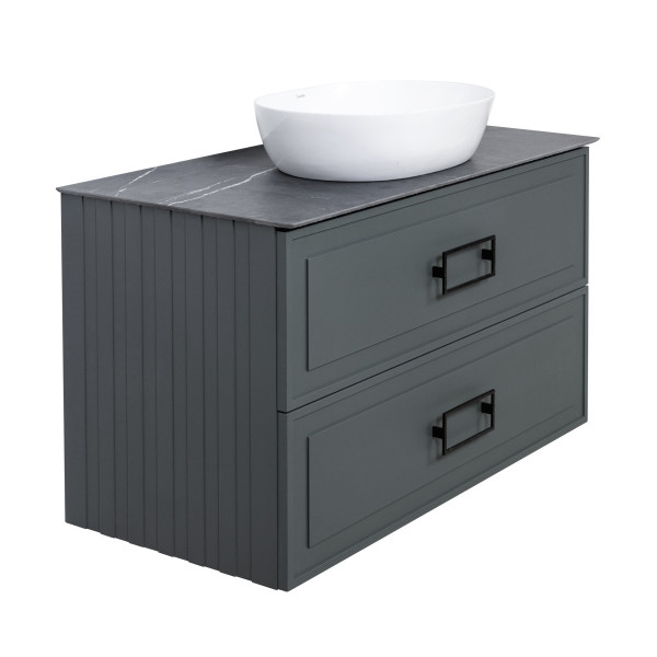 Тумба под раковину подвесная La Fenice Cubo TWIN FNC-01-CUB-G-100-2, серо-зеленая. Фото 5