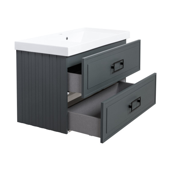 Тумба под раковину подвесная La Fenice Cubo TWIN FNC-01-CUB-G-100-2, серо-зеленая. Фото 6