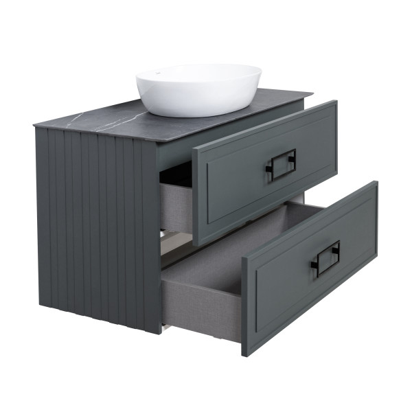 Тумба под раковину подвесная La Fenice Cubo TWIN FNC-01-CUB-G-100-2, серо-зеленая. Фото 7