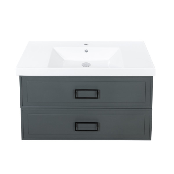 Тумба под раковину подвесная La Fenice Cubo TWIN FNC-01-CUB-G-100-2, серо-зеленая. Фото 8