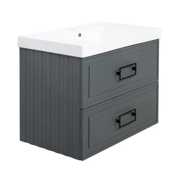 Тумба под раковину подвесная La Fenice Cubo TWIN FNC-01-CUB-G-80-2, серо-зеленая. Фото 1