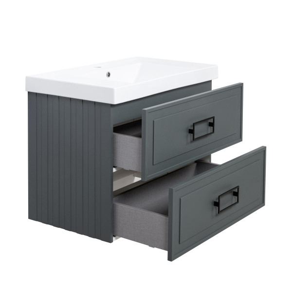 Тумба под раковину подвесная La Fenice Cubo TWIN FNC-01-CUB-G-80-2, серо-зеленая. Фото 6