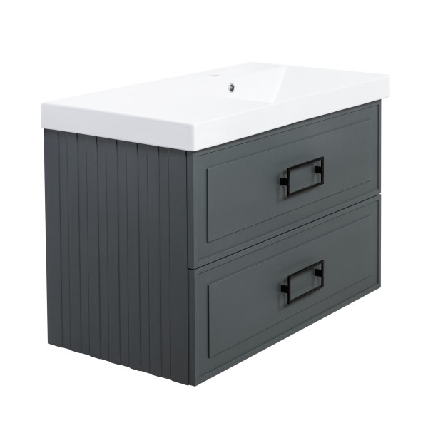 Тумба под раковину подвесная La Fenice Cubo TWIN FNC-01-CUB-G-90-2, серо-зеленая. Фото 1