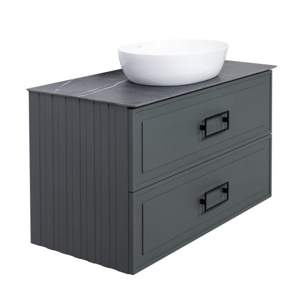 Тумба под раковину подвесная La Fenice Cubo TWIN FNC-01-CUB-G-90-2, серо-зеленая. Фото 6