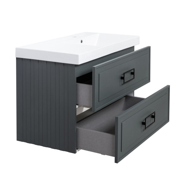 Тумба под раковину подвесная La Fenice Cubo TWIN FNC-01-CUB-G-90-2, серо-зеленая. Фото 7