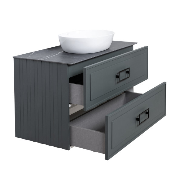 Тумба под раковину подвесная La Fenice Cubo TWIN FNC-01-CUB-G-90-2, серо-зеленая. Фото 8