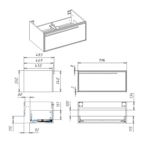 Тумба под раковину подвесная La Fenice Elba FNC-01-ELB-BG-80, синяя. Фото 2