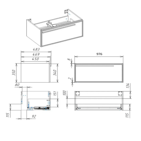 Тумба под раковину подвесная La Fenice Elba FNC-01-ELB-C-100, бежевая. Фото 2