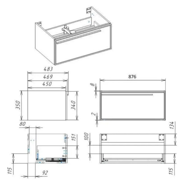 Тумба под раковину подвесная La Fenice Elba FNC-01-ELB-C-90, бежевая. Фото 2