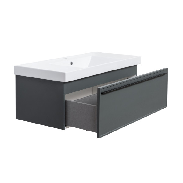 Тумба под раковину подвесная La Fenice Elba FNC-01-ELB-G-100, серо-зеленая. Фото 6