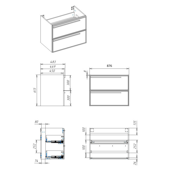 Тумба под раковину подвесная La Fenice Elba TWIN FNC-01-ELB-B-90-2, белая. Фото 2