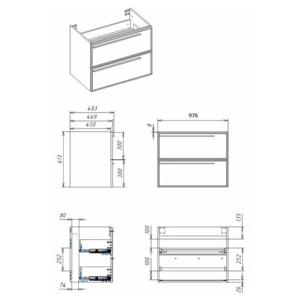 Тумба под раковину подвесная La Fenice Elba TWIN FNC-01-ELB-C-100-2, бежевая. Фото 2