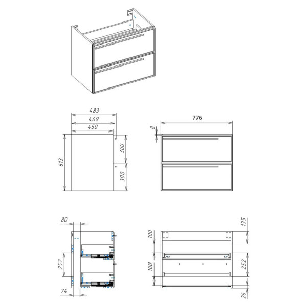 Тумба под раковину подвесная La Fenice Elba TWIN FNC-01-ELB-C-80-2, бежевая. Фото 2