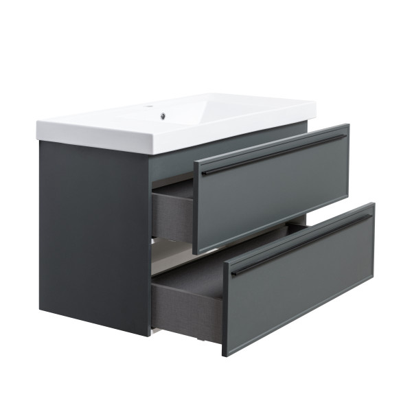 Тумба под раковину подвесная La Fenice Elba TWIN FNC-01-ELB-G-100-2, серо-зеленая. Фото 6