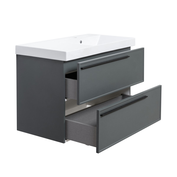 Тумба под раковину подвесная La Fenice Elba TWIN FNC-01-ELB-G-90-2, серо-зеленая. Фото 7