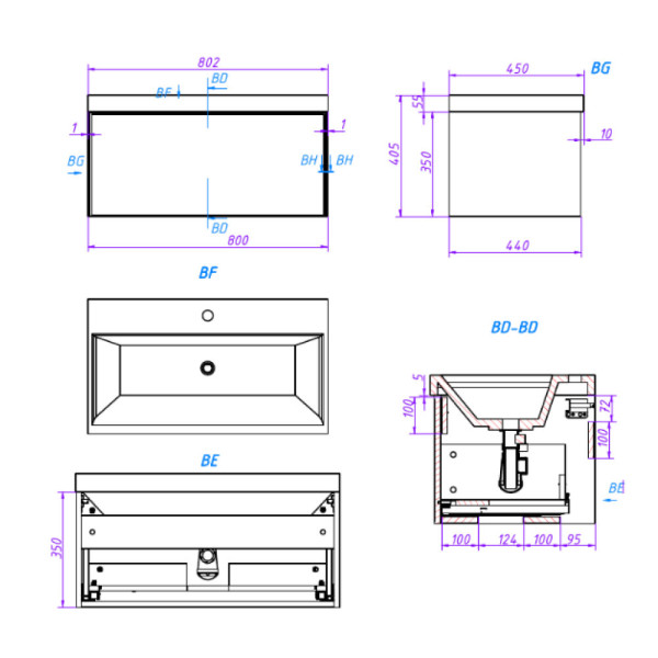 Тумба под раковину подвесная La Fenice SIMPLA FNC-01-SIM-C-80, бежевая. Фото 2