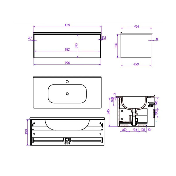 Тумба под раковину подвесная La Fenice Terra FNC-01-TER-BG-100, синяя. Фото 2