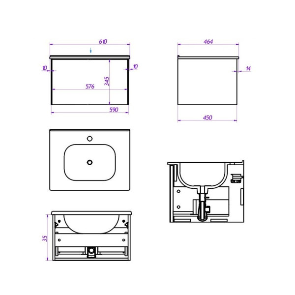 Тумба под раковину подвесная La Fenice Terra FNC-01-TER-G-60, серо-зеленая. Фото 2