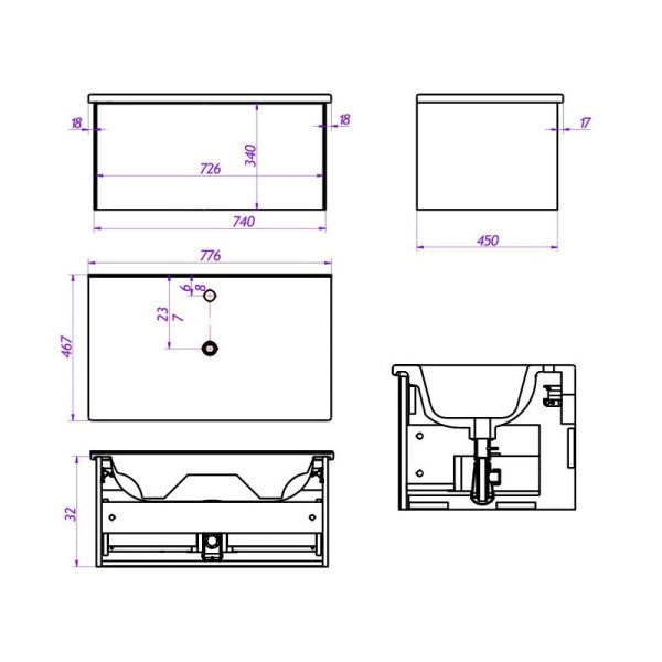 Тумба под раковину подвесная La Fenice Terra FNC-01-TER-G-80, серо-зеленая. Фото 2