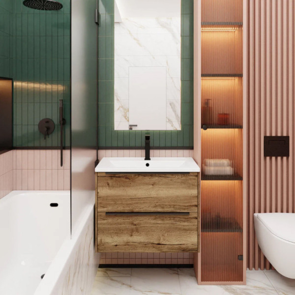 Тумба под раковину подвесная La Fenice Tesoro FNC-01-TES-DGT-80-2, табак. Фото 3