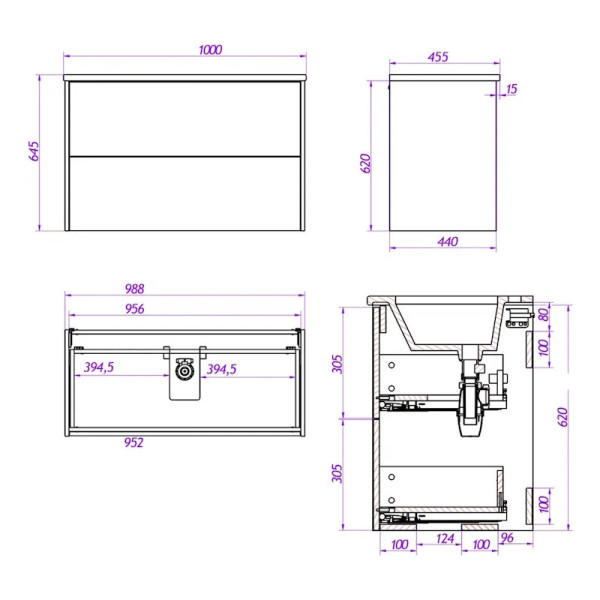 Тумба под раковину подвесная La Fenice Tesoro FNC-01-TES-DKK-100-2, коричневый. Фото 2