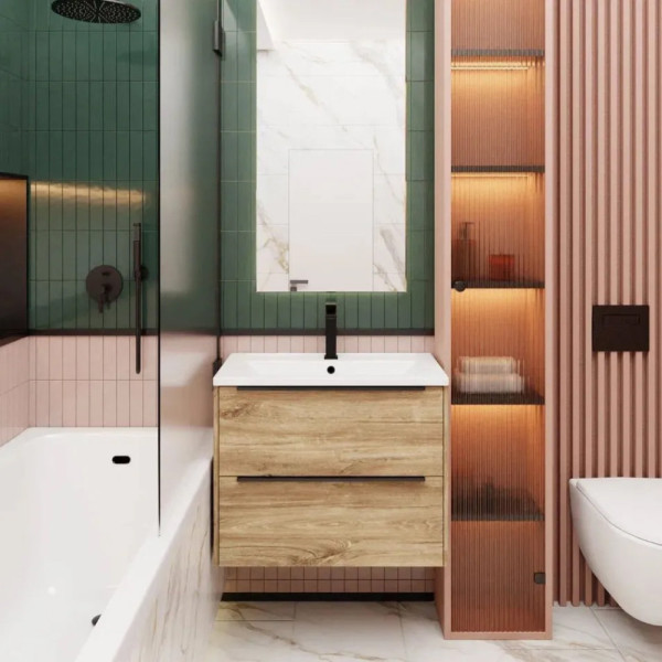 Тумба под раковину подвесная La Fenice Tesoro FNC-01-TES-DKK-80-2, коричневый. Фото 3