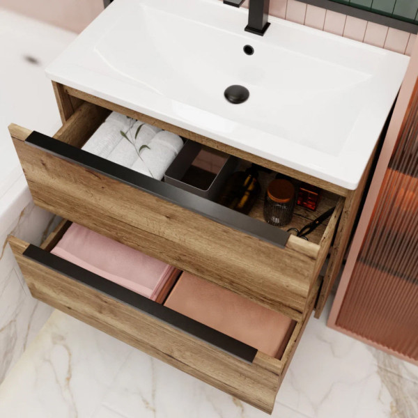 Тумба под раковину подвесная La Fenice Tesoro FNC-01-TES-DKK-80-2, коричневый. Фото 4