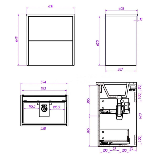 Тумба под раковину подвесная La Fenice Tesoro FNC-01-TES-DNN-60-2, натуральный. Фото 2