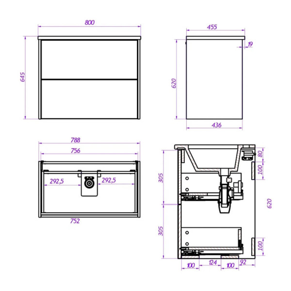 Тумба под раковину подвесная La Fenice Tesoro FNC-01-TES-DNN-80-2, натуральный. Фото 2