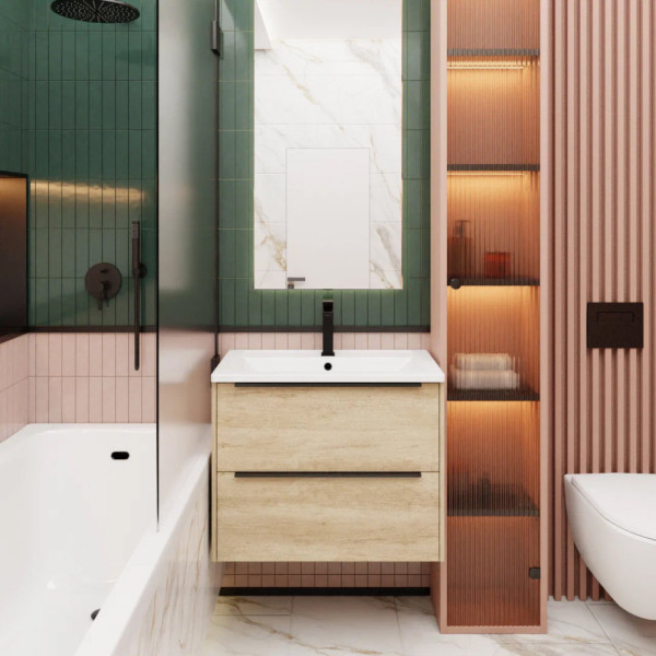 Тумба под раковину подвесная La Fenice Tesoro FNC-01-TES-DNN-80-2, натуральный. Фото 3