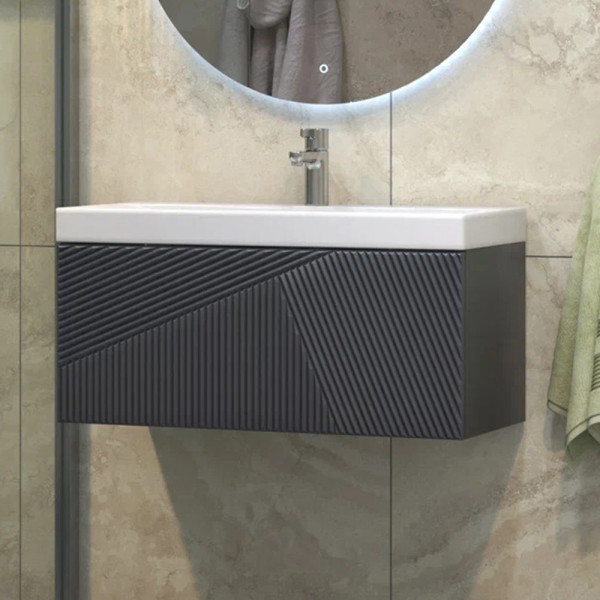 Тумба под раковину подвесная Velvex Edge tp.EDG.9696.80.1Y графит, 80 см. Фото 1