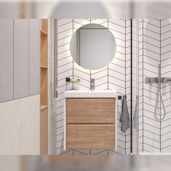 Тумба под раковину подвесная Velvex Gesso tp.GES.9696.60.2Y белый матовый/дуб сонома, 60 см. Фото 3