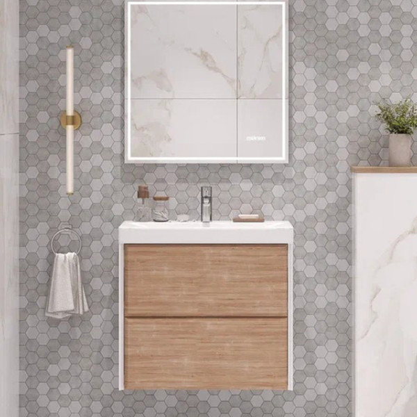 Тумба под раковину подвесная Velvex Gesso tp.GES.9696.70.2Y белый матовый/дуб сонома, 70 см. Фото 1