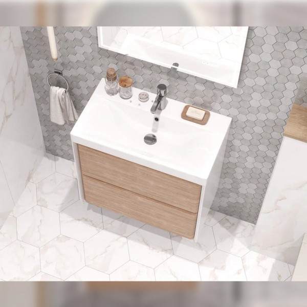 Тумба под раковину подвесная Velvex Gesso tp.GES.9696.70.2Y белый матовый/дуб сонома, 70 см. Фото 3