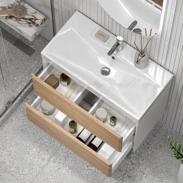 Тумба под раковину подвесная Velvex Gesso tp.GES.9696.80.2Y белый матовый/дуб сонома, 80 см. Фото 3