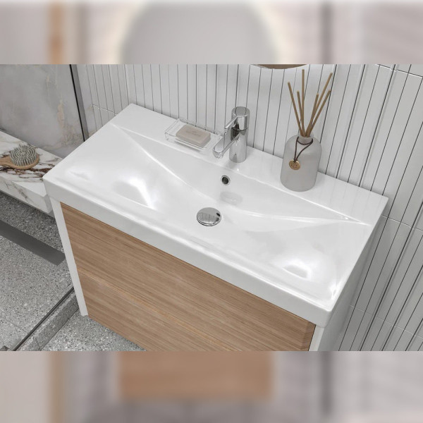 Тумба под раковину подвесная Velvex Gesso tp.GES.9696.80.2Y белый матовый/дуб сонома, 80 см. Фото 5