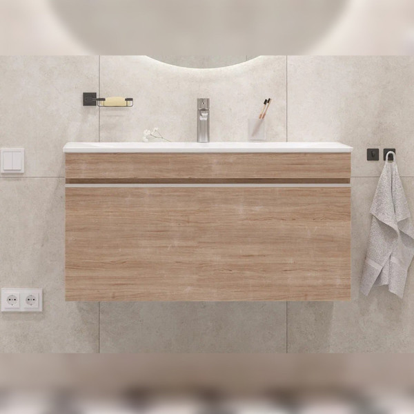 Тумба под раковину подвесная Velvex Pulsus tp.PUL.PUL.100.1Y дуб сонома, 100 см. Фото 3