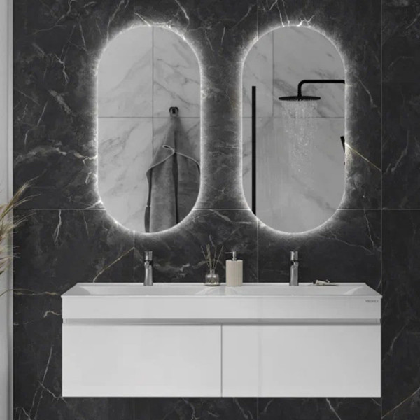 Тумба под раковину подвесная Velvex Pulsus tp.PUL.PUL.140.2Y белый глянец, 140 см. Фото 1