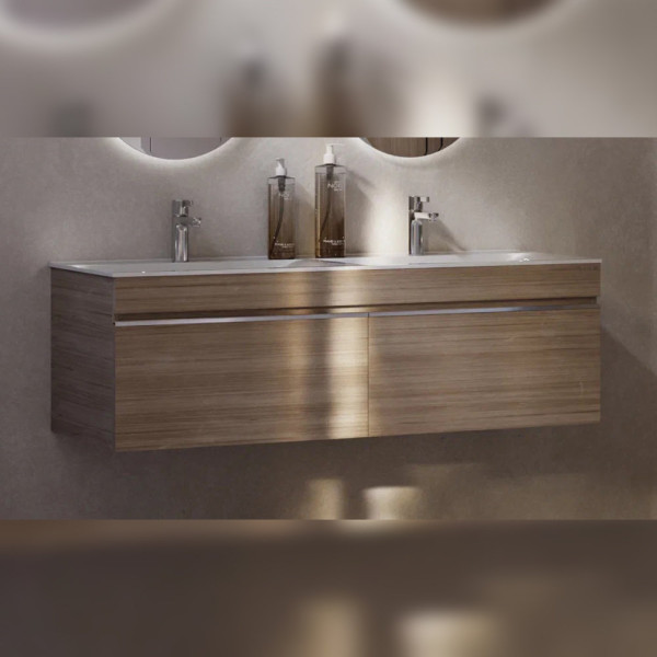 Тумба под раковину подвесная Velvex Pulsus tp.PUL.PUL.140.2Y дуб сонома, 140 см. Фото 1