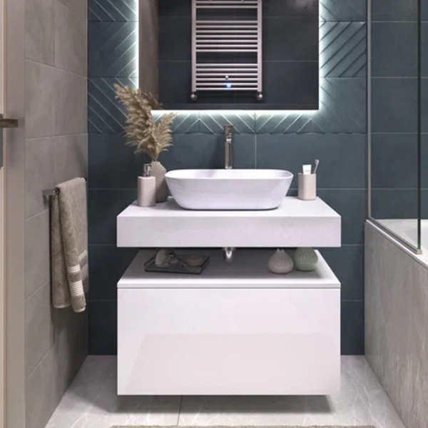 Тумба подвесная без столешницы Velvex Unit tp.UNI.80.2Y белый матовый, 80 см. Фото 1