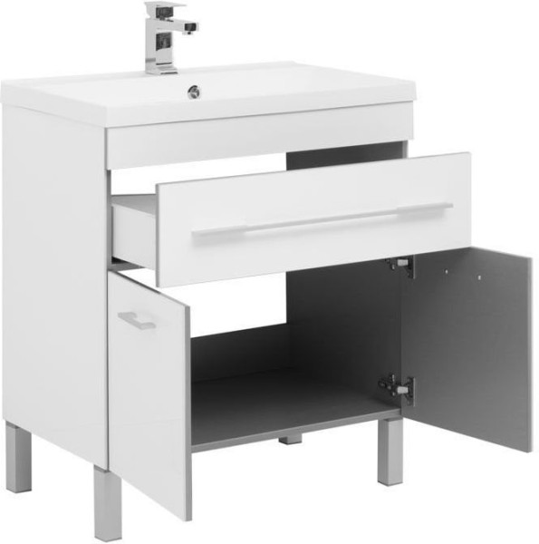 Тумба с раковиной Aquanet Верона 75 белый (напольная 1 ящик 2 дверцы). Фото 1