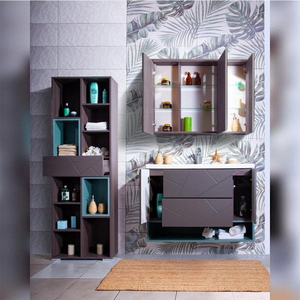 Тумба с раковиной и нишей Бриклаер КРИСТАЛЛ 100, графит/муссон. Фото 4