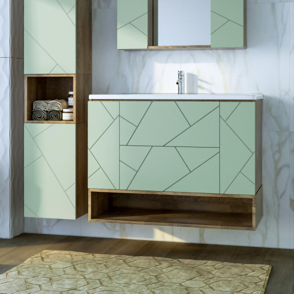 Тумба с раковиной и нишей Бриклаер КРИСТАЛЛ 100F, фисташковый/дуб гранж песочный. Фото 1