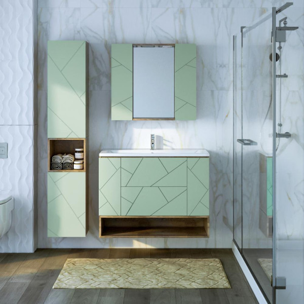 Тумба с раковиной и нишей Бриклаер КРИСТАЛЛ 100F, фисташковый/дуб гранж песочный. Фото 4