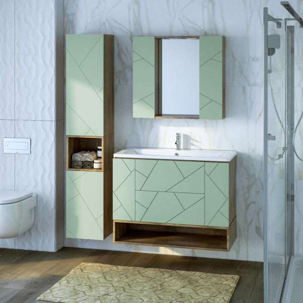 Тумба с раковиной и нишей Бриклаер КРИСТАЛЛ 100F, фисташковый/дуб гранж песочный. Фото 5