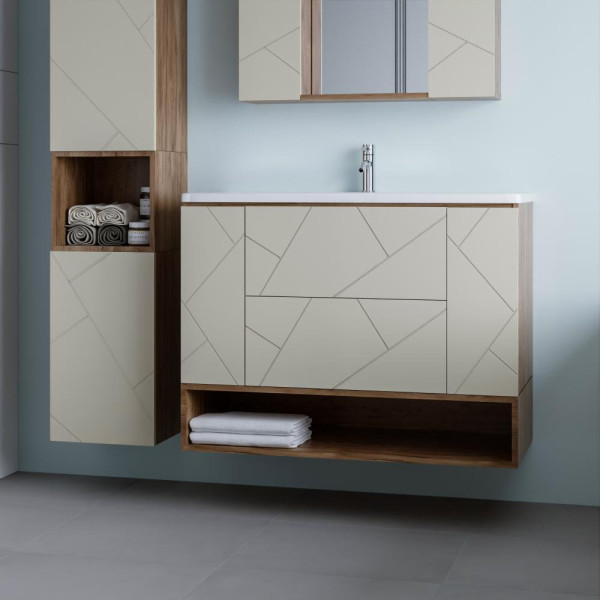 Тумба с раковиной и нишей Бриклаер КРИСТАЛЛ 100L, латте/дуб крафт табачный. Фото 1