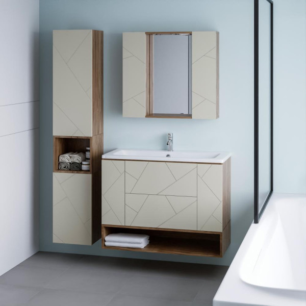 Тумба с раковиной и нишей Бриклаер КРИСТАЛЛ 100L, латте/дуб крафт табачный. Фото 5