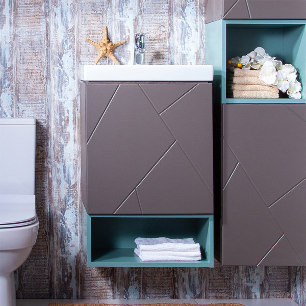 Тумба с раковиной и нишей Бриклаер КРИСТАЛЛ 50, графит/муссон. Фото 1