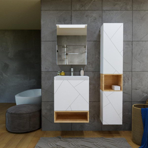 Тумба с раковиной и нишей Бриклаер КРИСТАЛЛ 50B, белый/дуб бунратти. Фото 4